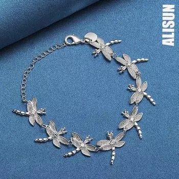 Браслет-цепочка «Стрекоза» из стерлингового серебра 925 пробы с покрытием AAA Zircon Full 8, модные свадебные украшения 20CM