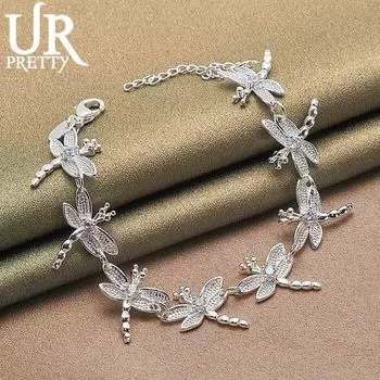 Браслет-цепочка «Стрекоза» из стерлингового серебра 925 пробы, модные свадебные украшения 20CM