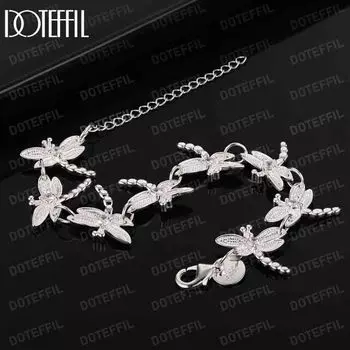 Браслет-цепочка «Стрекоза» из стерлингового серебра 925 пробы, модные свадебные украшения 20CM