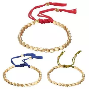 Браслет-цепочка унисекс ручной работы с плетеными медными бусинами на шнурке Lucky Rope String красный