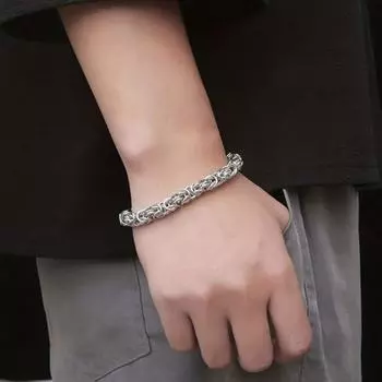 Браслет-цепочка унисекс византийский с застежкой-карабином, металлический, полированный, толстый, легкий, в стиле хип-хоп серебряный