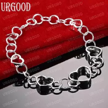 Браслет-цепочка в форме сердца из стерлингового серебра 925 пробы, модные свадебные украшения 20CM