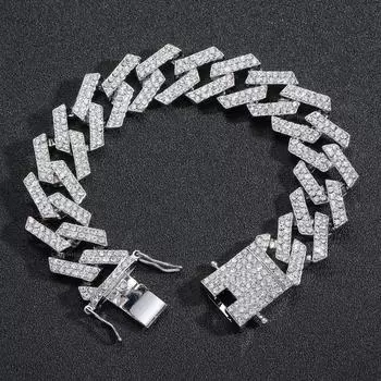 Браслет-цепочка в стиле хип-хоп, кубинская цепочка, 19 мм, индивидуальная модная мужская цепочка 7 inch серебряный