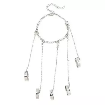 Браслет-цепочка в стиле панк с геометрическим узором для женщин и мужчин, кольцо с подвесками, комплект ювелирных изделий для пары серебряный