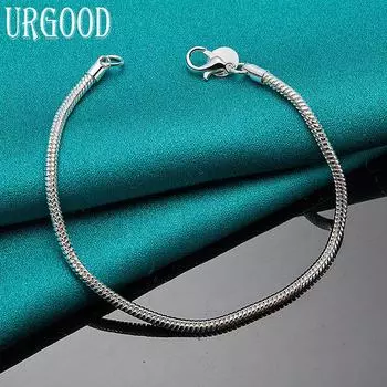 Браслет-цепочка в виде змеи из стерлингового серебра 925 пробы, 3 мм, модные ювелирные изделия 20cm