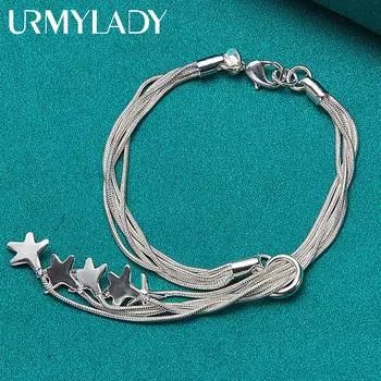 Браслет-цепочка в виде змеи из стерлингового серебра 925 пробы с пятью звездами для женщин, модные ювелирные изделия 20cm