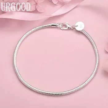 Браслет-цепочка «змейка» из стерлингового серебра 925 пробы, 3 мм, модные свадебные украшения 20CM