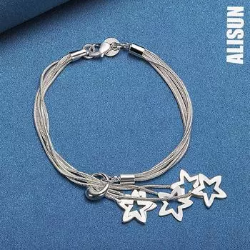 Браслет-цепочка «Змейка» из стерлингового серебра 925 пробы с пятью звездами, модные свадебные украшения 20CM