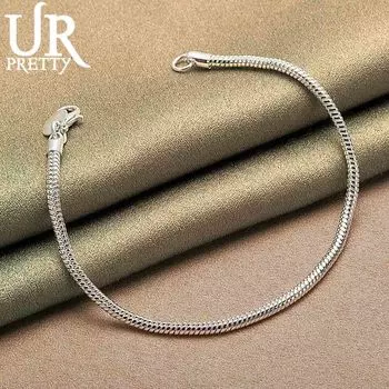 Браслет-цепочка «змейка» из стерлингового серебра 925 пробы, 3 мм, модные свадебные украшения 20CM