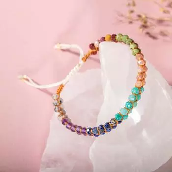 Браслет Чакра Амазонит, Аметист, Солнечный Камень, Яшма, Ляпис, Рутиловый Кварц