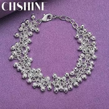 Браслет CHSHINE из стерлингового серебра 925 пробы с матовым виноградом и бусинами для женщин, модные ювелирные изделия с подвесками 20CM 8inches