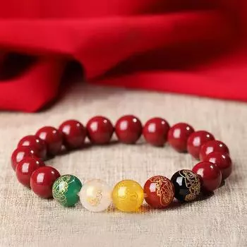 Браслет Cinnabar Pixiu, винтажный дизайнерский браслет с бусинами, подарки для женщин и мужчин, амулет, натуральные ювелирные изделия, подарочный шарм, резной браслет 8mm