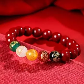 Браслет Cinnabar Pixiu, винтажный дизайнерский браслет с бусинами, подарки для женщин и мужчин, амулет, натуральные ювелирные изделия, подарочный шарм, резной браслет 8mm
