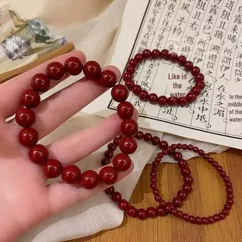 Браслет Cinnabar Purple & Gold Emperor Red Sand: Буддийские бусины со знаком зодиака, подарок для нее, парные украшения на руку. 8mm красный