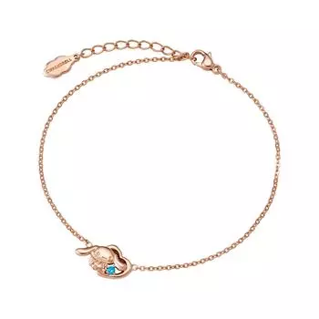Браслет Cinnamoroll с персонажами Sanrio, корицей, открытым сердцем, голубым камнем, серебром 925 пробы, фианитом, розовым золотом, в комплекте оригинальная коробка