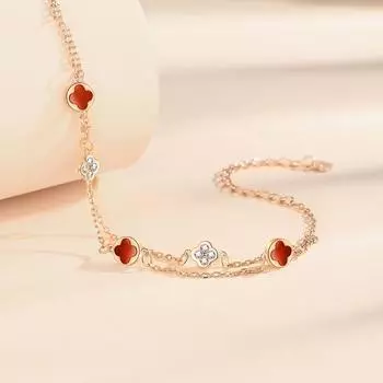 Браслет Clover S925 Sterling Silver Double Layer, женский браслет в стиле Мори, простой браслет с темпераментом, браслет с агатом и бриллиантами 925