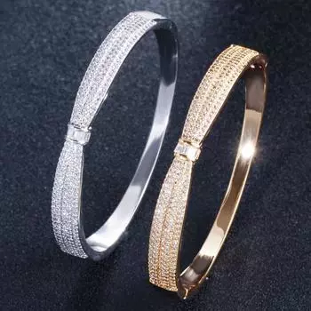 Браслет CMM со сверкающим цирконием AAA желтого золотого цвета с открытой манжетой жёлтый/золотой