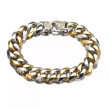 Браслет Curb Cuban, мужская цепочка, серебряный, золотой, черный, нержавеющая сталь, браслет для мужчин, ювелирные изделия Granny Chic, 15 мм 18CM