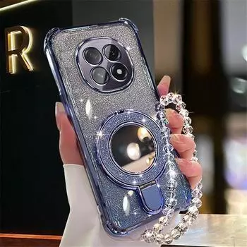 Браслет-держатель с блестками и зеркалом Чехол для телефона Honor 400 Lite 200 Pro 200 300 100 90 80 70 60 50 SE Мягкий силиконовый противоударный чехол For Honor 400