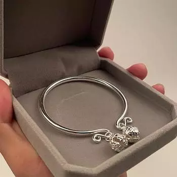 Браслет Dingdang, Step By Step, Ring Bell, браслет из чистого серебра S999, твердый браслет с двойным дворцовым колокольчиком, маленький и популярный подарок для подруги Adjustable size серебряный