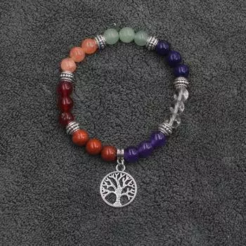 Браслет для йоги ручной работы из тигрового глаза и лавового камня с подвеской «Дерево жизни»