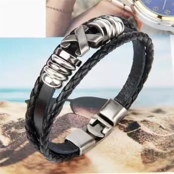 Браслет для мужчин Многослойные браслеты из натуральной кожи с буквами X Магнитная застежка Плетеный многослойный модный браслет из воловьей кожи