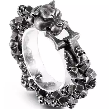 Браслет для мужчин с головой леопарда в стиле панк-рока из нержавеющей стали шириной 18 мм, мужские браслеты с черепом, готические украшения для байкеров 21/24 см 21CM