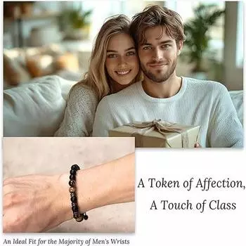 Браслет для мужчин «Тигровый глаз» — эластичная плетеная веревка ручной работы, браслет из бисера для удачи и благословения, продуманный подарок для мужчин в элегантной подарочной коробке As shown