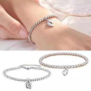 Браслет для новорожденного в форме стопы, кулон из сплава, растягивающийся браслет с бусинами, подарок будущей маме, украшения на запястье 1