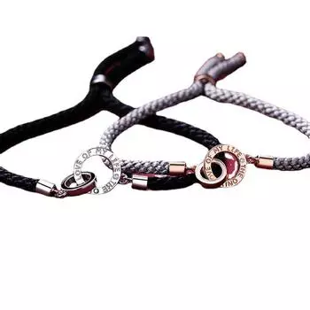 Браслет для пар с двойным кольцом из стерлингового серебра S925, мужская и женская пара, корейская версия с покрытием из 18-каратного золота, простой браслет из хлопковой веревки Adjustable size белый