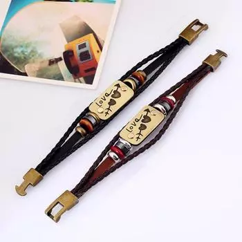 Браслет для пар, винтажный романтический плетеный канат, геометрическое эластичное украшение, искусственная кожа для женщин и мужчин, один Men