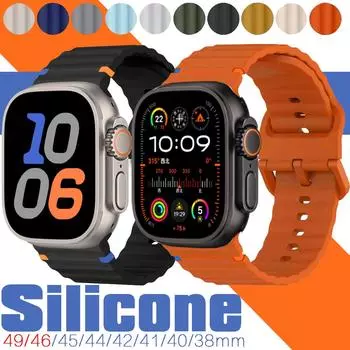 Браслет для смарт-часов Ultra 2 49 мм 10 46 мм 9 8 7 41 мм 45 мм силиконовый спортивный мягкий ремешок браслет аксессуары для часов серии SE 6 5 4 3 2 1 40 мм 44 38 42 38 40 41mm-42mm for apple watch