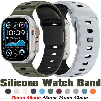 Браслет для смарт-часов Ultra 2 49 мм 10 46 мм 9 8 7 45 мм силиконовый спортивный мягкий ремешок браслет аксессуары для часов серии SE 6 5 4 3 2 1 44 мм 42 мм 42 44 45 46 49mm армия зеленый