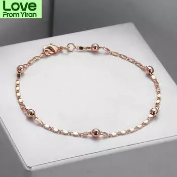 Браслет для женщин 2 мм Marina Stick Bead 585 Rose Gold Chain & Link Bracelet Elegant Simple Jewelry Gift 20 см