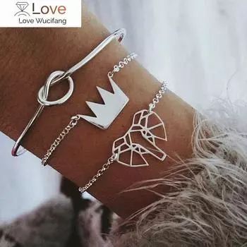 Браслет для женщин, новый модный браслет из трех частей с бантом и короной, браслет с узлом, комбинированный набор, браслет с подвесками в стиле бохо серебряный