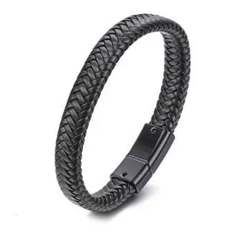 Браслет для женщин плетеный панк мужской браслет кожаный браслет сплав магнитная пряжка модный браслет чёрный
