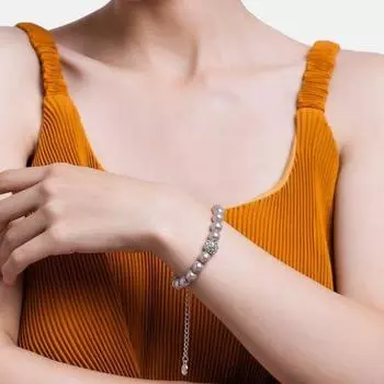 Браслет Estele с родиевым покрытием и жемчугом в одну линию с хрустальными шариками