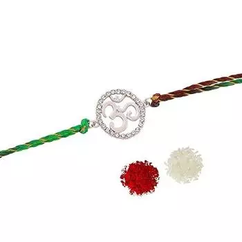 Браслет Estele Spiritual Om с родиевым покрытием, австрийскими кристаллами и разноцветной шелковой нитью.