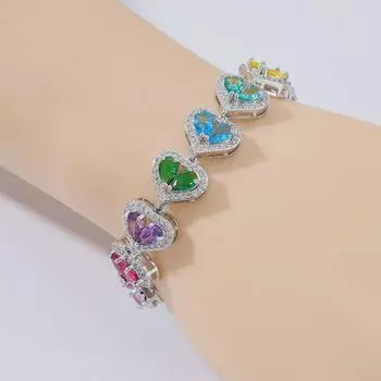 Браслет European & American Love Water Drop из циркония, платиновое покрытие из меди, 17,5 см с удлинительной пряжкой, вставки из цветных камней Total Length 18.3cm разноцветный