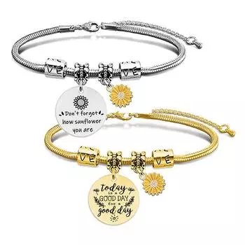 Браслет Европейский и американский браслет из змеиной кости Подсолнух Вдохновляющий праздничный подарок Надпись Браслет из титановой стали