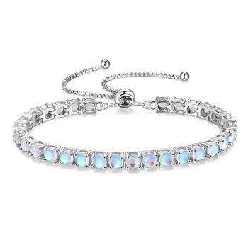 Браслет FANCIME для женщин и мужчин, лунный камень, 30 камней, ширина 4 мм, теннисный браслет BOLO, серебро S925, скользящий регулируемый браслет, амулет