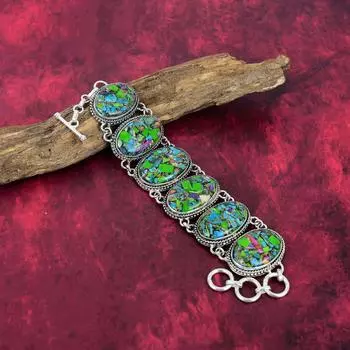 Браслет Fiesta Kingman Turquoise, ювелирные изделия из цельного серебра 925 пробы с драгоценными камнями, браслет ручной работы на День матери Adjustable With 8 Inches зелёный