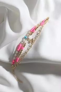 Браслет Fimo из трех частей с подвеской-бабочкой розового цвета из бисера