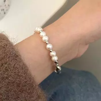Браслет Foxanry с жемчугом и бисером для женщин и девочек, винтажный элегантный креативный браслет для свадебной вечеринки, ювелирные изделия для невесты, аксессуары, подарки 18cm серебряный