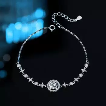 Браслет Full Sky Star Mosang с бриллиантами, чистое серебро Классический браслет из белого золота 1 карат с четырьмя когтями Mosang Stone, модный Adjustable size