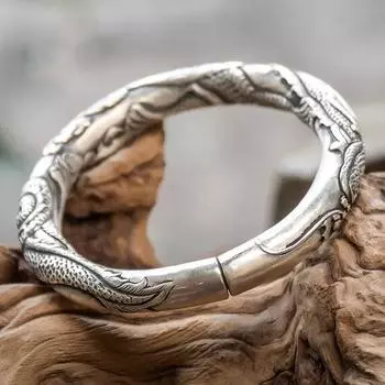 Браслет Guan Gong мужской, прочный, высокого класса, в стиле ретро, мужской, мощный, открытый, цилиндрический, рельефный браслет 18CM