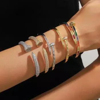 Браслет-гвоздь из микро-инкрустированного циркония цвета золота и меди с регулируемым отверстием для улицы 17CM