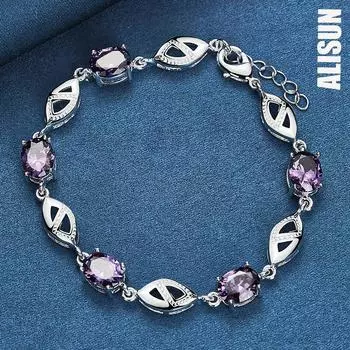 Браслет Hao Shi из стерлингового серебра 925 пробы, фиолетовый, AAA, модные свадебные украшения 20CM