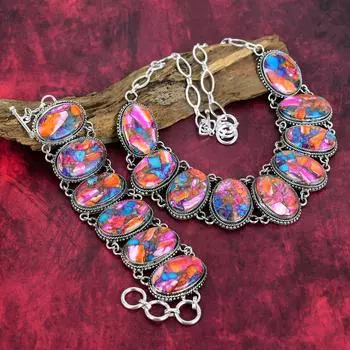 Браслет и ожерелье из розовой устрицы, комплект ювелирных изделий из стерлингового серебра 925 пробы, ювелирные изделия ручной работы с регулируемым комплектом украшений из драгоценных камней для нее Adjustable With 8 -18 розовый