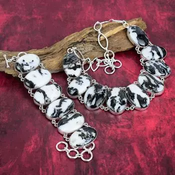 Браслет и ожерелье из твердого серебра 925 пробы из яшмы буйвола, замечательный комплект ювелирных изделий ручной работы, украшения из драгоценных камней из яшмы для нее Adjustable With 8 -18 белый